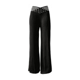 Toloer Summer Water Ripple High Waist Straight Tube Leisure Wide Leg Hollow Out Foreign Air Muscle Texture Sense Loose Hanging Sense