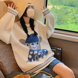 Autumn Little Bear Cute Blue Sweater Women 2021 New O-neck Design All-match Pullovers Korean Loose Lazy Long Sleeve Knitted