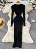 Women Autumn Knitted Dress O Neck Sexy Slim Elastic Oversized Basic Bodycon Long Dress Winter knit Warm Sweater