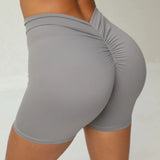 Toloer V Wrinkle Tight Hip Yoga Shorts New No Embarrassment Line Peach Hip Fitness Shorts-Outfit