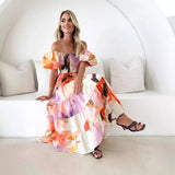 Summer New Temperament Elegant Print Shoulder Holiday Style Sexy Loose Dress