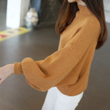 Half-High Collar Bottom Thin Sweater Loose Bat Sweater Hoodie Lantern Sleeve Sweater Women's Dress-Outfit