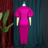 Summer Round-Neck Bubble Sleeve Women's High Waist Dress Party Dress Party