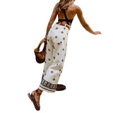 Toloer New Women's Fashion Print Bohemian Beach Vacation High Waist Wide Leg Pants-Outfit