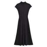 Soft Sleeveless Hanging Shoulder A Word Fan Flute Dress 2025 Spring Collar Body Medium Long Dress Women's