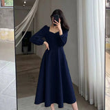 Toloer Style Little Black Dress Female 2024 Summer New Retro V-Neck Show Thin Knee Black Dress Dress-Outfit