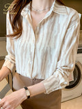 Han Queen Women Tops Spring Autumn Turn-Down Collar Blouses Korean Elegant Office Shirt Long Sleeve Chiffon Blouse Simple 2023-Outfit