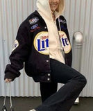 Street Printed Black Oversize Long Sleeve Loose Bomber
