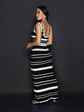 Suit Striped Knitted Vest Blouse High Waist-Colly Half-Dress Two-Piece