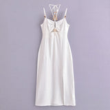Esseeded Slinged Sling Dress 2025 Summer Sexy Show-Back High-Waist Side Open-Peking Fan Flute