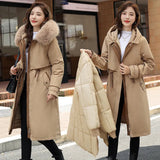 One Dress Three Wear Detachable Pie To Overcome The Wool Collar Female Long Knee Cotton-Padded Clothes And Thick Waist Show Thin Cotton Coat-Outfit