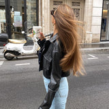 Casual Leather Jacket for Women Streetwear Fashion Turn-Down Collar Black Womens Jackets Coats Female Harajuku Spring