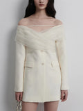 Toloer Spring And Autumn New Fashion Sexy One-Word Shoulder Mesh Splicing Design Sense Long Sleeve Small Suit Jacket-Outfit