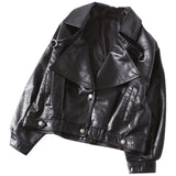 Lautaro High Quality Designer Autumn Clothes Luxury Green Black Faux Leather Jackets for Women Loose Stylish Korean Fashion