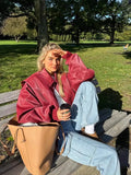 And Autumn And Winter 2025 New Women's Fashion Red PU Jacket Locomotive