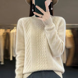 Half High Collar Twist Reduce Age Pullover Sweater Female Loose Long Sleeve Add Thick Knit Jacket Bottom Shirt Female-Outfit