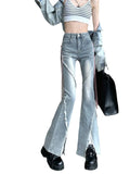 Toloer Slit Micro Horn Jeans Female Design Sense Niche Pink Strap High Waist Show Skinny Hot Girl