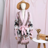 Boho 2021 Autumn Winter Sweater Jacket Women Lapel Tassel Jacquard Long Sleeve Cardigan Bohemian Retro Long Sweater