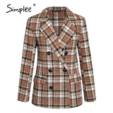 Simplee Elegant autumn winter plaid women blazer coat Causal long sleeve tweed coat short Office ladies pocket women suit