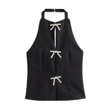 Toloer 2024 New Women's Fashion Casual Versatile Jeans Hanging Collar Top 0541060-Outfit