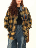 Toloer Advanced Sense Outside Wear Plaid Shirt Female Autumn New Style Loose Recreational All-Match Yellow Plaid
