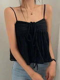 Solid Color Pleated Lace Up Cami Top-Outfit