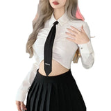 Station 2022 Autumn New Women's Solid Color Chromic Collar Fashion Tie Umbilled Long-Sleeved