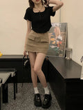 Toloer T-Shirt Female 2024 Summer New Korean Version Casual Show Thin Inside The Students Slim High Waist Student Jacket