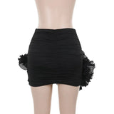 Ruched Ruffle Flower Bodycon Mini Skirt-Outfit
