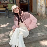 Down Cotton Clothing Women Short Style 2024 Autumn And Winter Korean Version Of Small Bread Clothing Thick Loose Color Stand Collar Coat-Outfit
