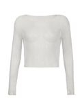 Distressed Crochet Knit Long Sleeve Crop Top-Outfit