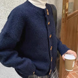 Horn Button Sweater Jacket New Style Loose Lazy Wind Round Neck Sweater Trend In Autumn And Winter-Outfit