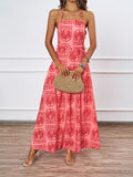Women's Summer Hanging Neck Print Beach Hawaiian Vacation Dress With