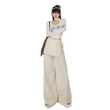 Hot Girl Bandage Dress Fake Two-piece Casual Wide-leg Pants Slimming Straight-leg Trousers-Outfit