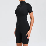 Toloer Belly Design Short Sleeve Zip Yoga Suit Women's Dance Sports Fitness Suit 50210-Outfit