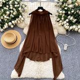 Luxury Famous Woman Hanging Neck Ribbon Woman 2025 Summer Atmosphere Feeling Thin Irregular Chiffon