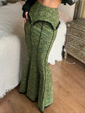 Green Lace Printed Trumpet Long Skirt-Outfit