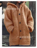 Pure Color Loose Autumn And Winter Warm Sweater Jacket Long-Sleeved Knitted Long Hoodie Number Women's