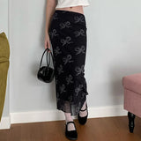 Toloer Casual Bowknot Gauze Print Skirt Women's New Low Purse Hip Straight Tube Skirt-Outfit