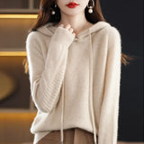 Toloer Early Autumn Hoodie Sweater Female Korean Version Loose Show Thin Knit Hoodie Lazy Retro Knit Hoodie Tide-Outfit