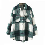 Loose Casual Wool Plaid Jacket Women Turn Down Collar Fashion Coat With Pockets Autumn Long Sleeve Ladies Jackets