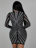 Winter Sexy Beaded U-neck Long Sleeve Bodycon Club