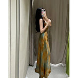 Long French Retro Oil Painting Wind-Daughted Sling Skirt Dress Dress Dress Dress