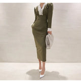 Vintage Party Midi Dress Long Sleeve Lace Collar Solid Casual Elegant Dress 2022 Spring New Fashion