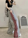 Contrast Side Stripe Baggy Sweatpants-Outfit