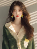 Toloer Year's Popular Beautiful Little Shirt Small Man Fashionable Loose Thin Green V Collar Knit Long Sleeve Open Shirt