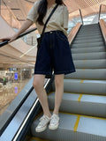 Toloer Blue Jeans Five Minutes Shorts Female Summer Plus Size Fat Sister Show Thin Show Tall And Versatile Wide Legs High Waist A Line Pants-Outfit
