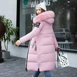 New Style In The Long Down Cotton Clothes Female Slim With Wool Collar Autumn Winter Cotton-Padded Clothes Pure Color Cotton-Padded Jacket-Outfit