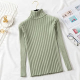 Winter Jumper Turtleneck Sweater Knitted New Green Women Sweater Pullover Long Sleeve Slim Striped Vintage Sweaters