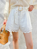 New French Embroidered Cotton Shorts Women White Southern Oil Holiday Casual Pants Women's